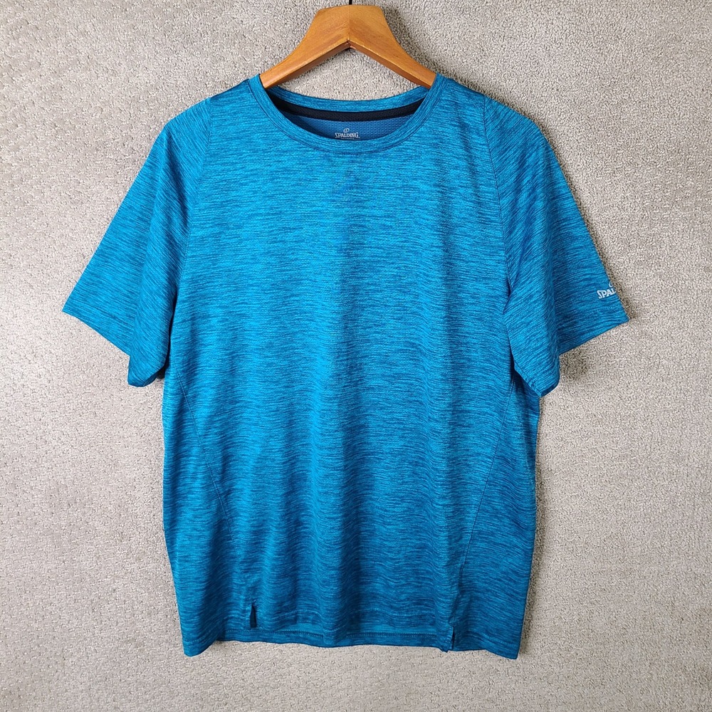 Spalding Shirt Mens L Blue Space Dye Dri Power Short Sleeve Polyester Athletic